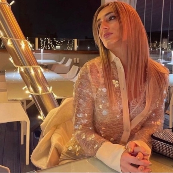 NWT ZARA beige SEMI-SHEER SEQUIN TOP - Picture 3 of 15